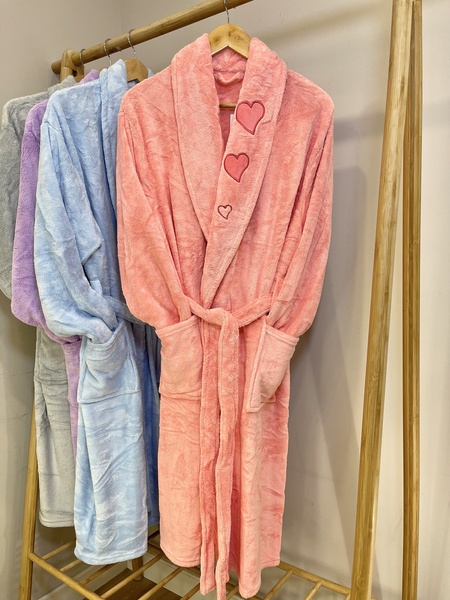 Женский банный халат Сердца розовый F0151 фото