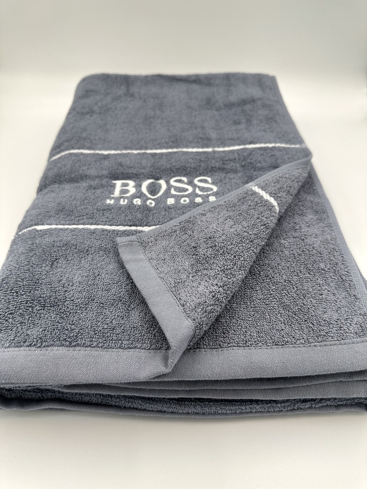 Махровое полотенце Hugo Boss сауна 160х80 см серо-синее F0356 фото