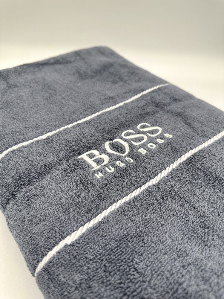 Махровое полотенце Hugo Boss сауна 160х80 см серо-синее F0356 фото