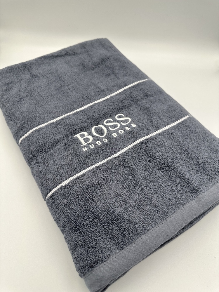 Махровий рушник Hugo Boss сауна 160х80 см сіро-синій F0356 фото