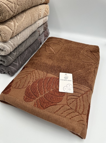 Банное махровое полотенце Монстера 140х70 см коричневое F0207 фото