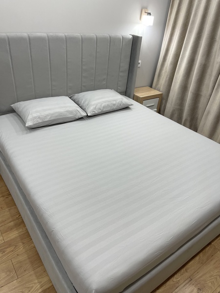Комплект постельного белья Сатин в полоску евро светло-серый F0060 фото