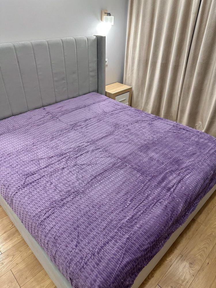 Двухсторонний плед на овчине 3D 200x220 см сиреневый F0316 фото
