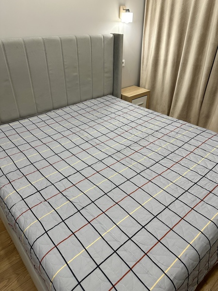 Летнее одеяло в клеточку 150x200 см светло-серое F0269 фото