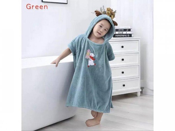 Детское халат пончо микрофибра зеленое F0219 фото
