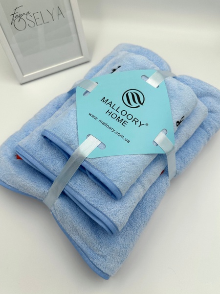 Подарунковий набір банних рушників з мікрофібри Сердечки блакитний F0420 фото