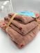 Подарочный набор банных полотенец из микрофибры Сердечки коричневый F0422 фото 2