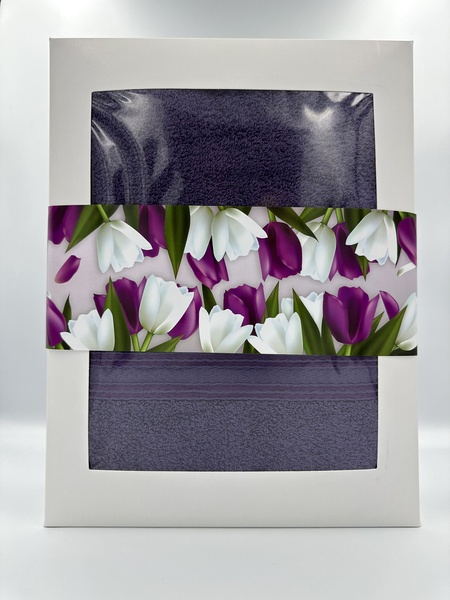 Подарочный набор банных махровых полотенец Тюльпаны фиолетовый F0192 фото