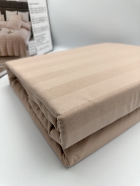 Комплект постельного белья Сатин в полоску евро персиковый F0180 фото