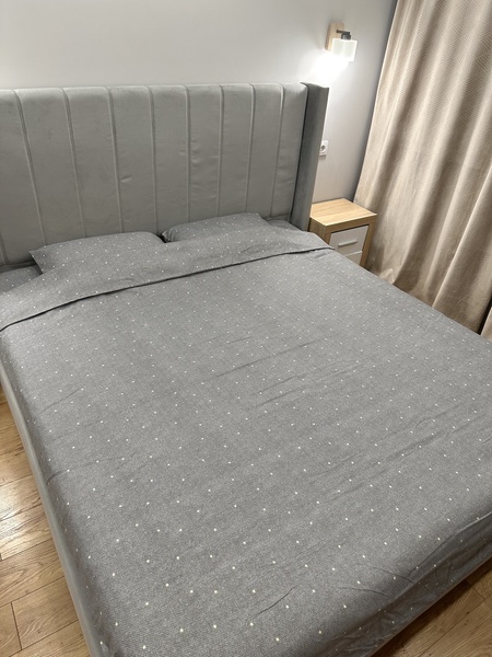 Комплект постельного белья Звездочки фланель евро серый F0343 фото