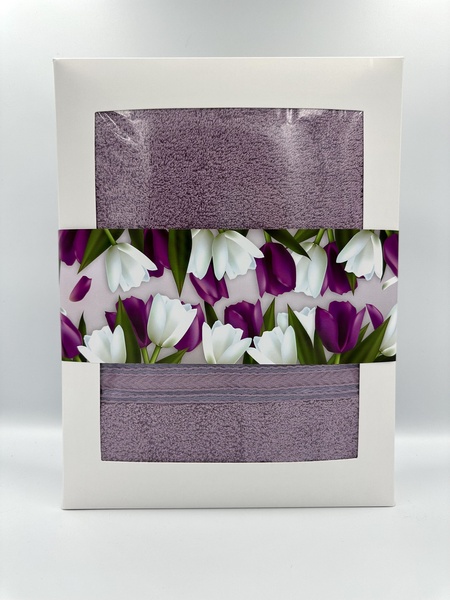 Подарочный набор банных махровых полотенец Тюльпаны сиреневый F0194 фото